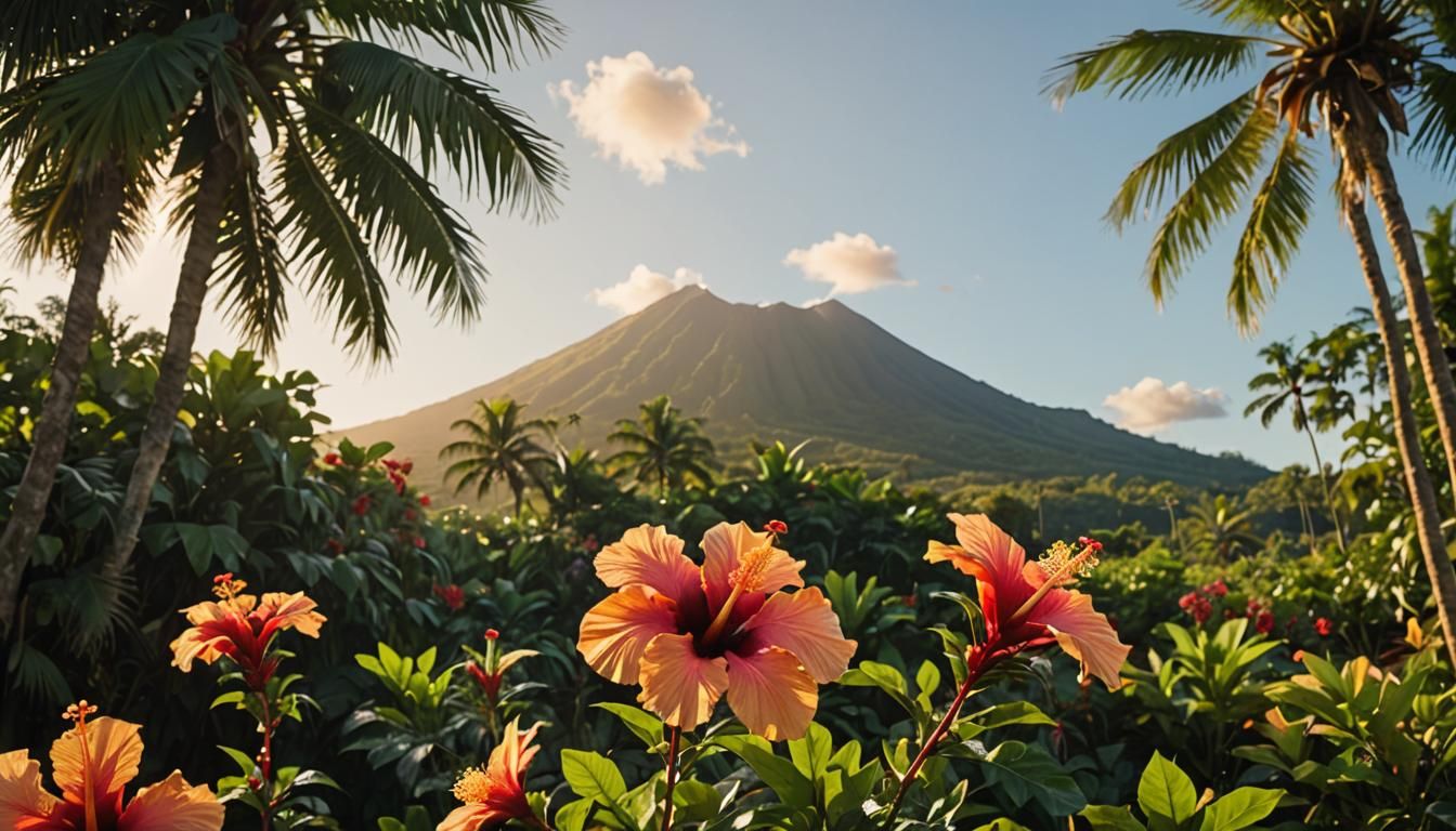 Idyllic Tropical Island Paradise with Hibiscus Flower