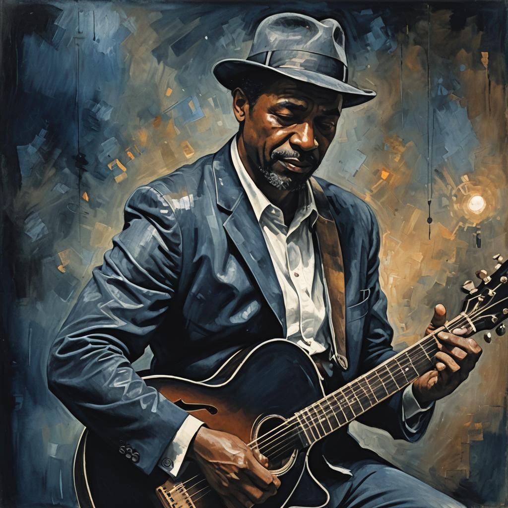Blues Musician Portrait in Impressionistic Style