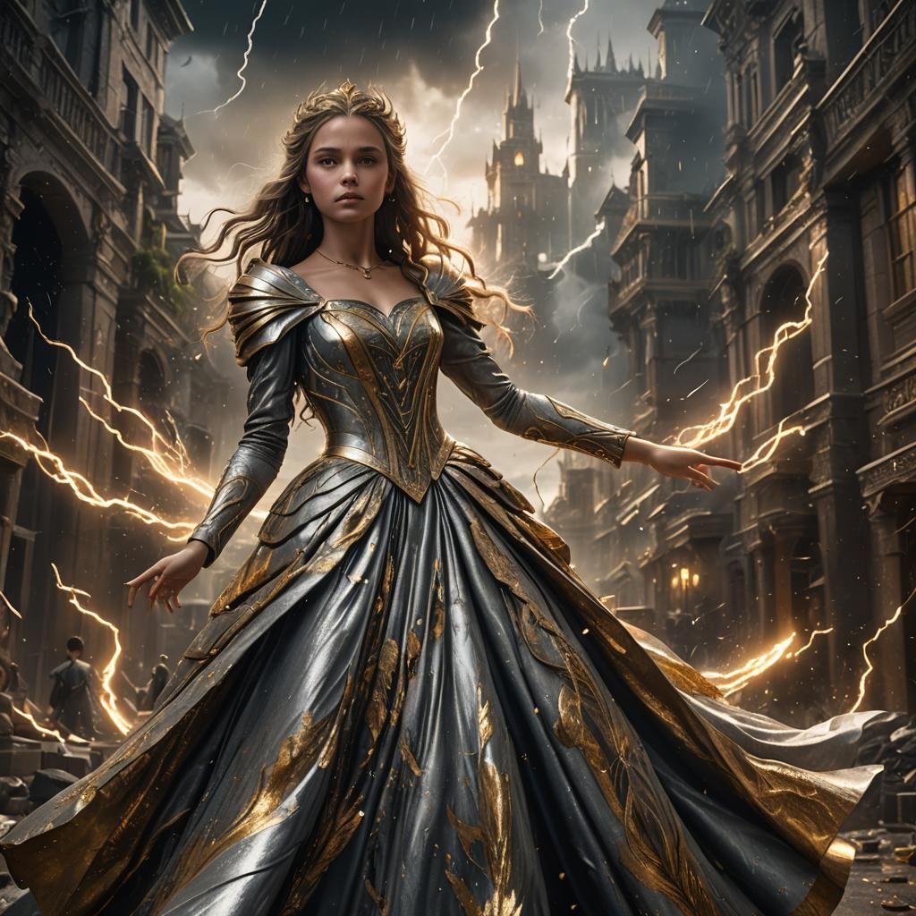 Girl Conjures Storm: Detailed Fantasy Concept Art