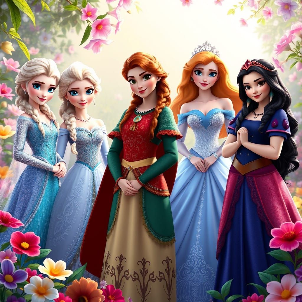 Beloved Princesses Unite in Enchanted Garden, Radiating Char...
