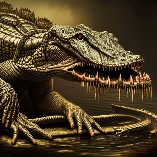 Caiman Cultist Ritual: Hyperrealistic Digital Illustration