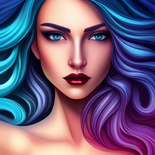Beautiful Gypsy Girl with Blue Hair, 3D Digital Art