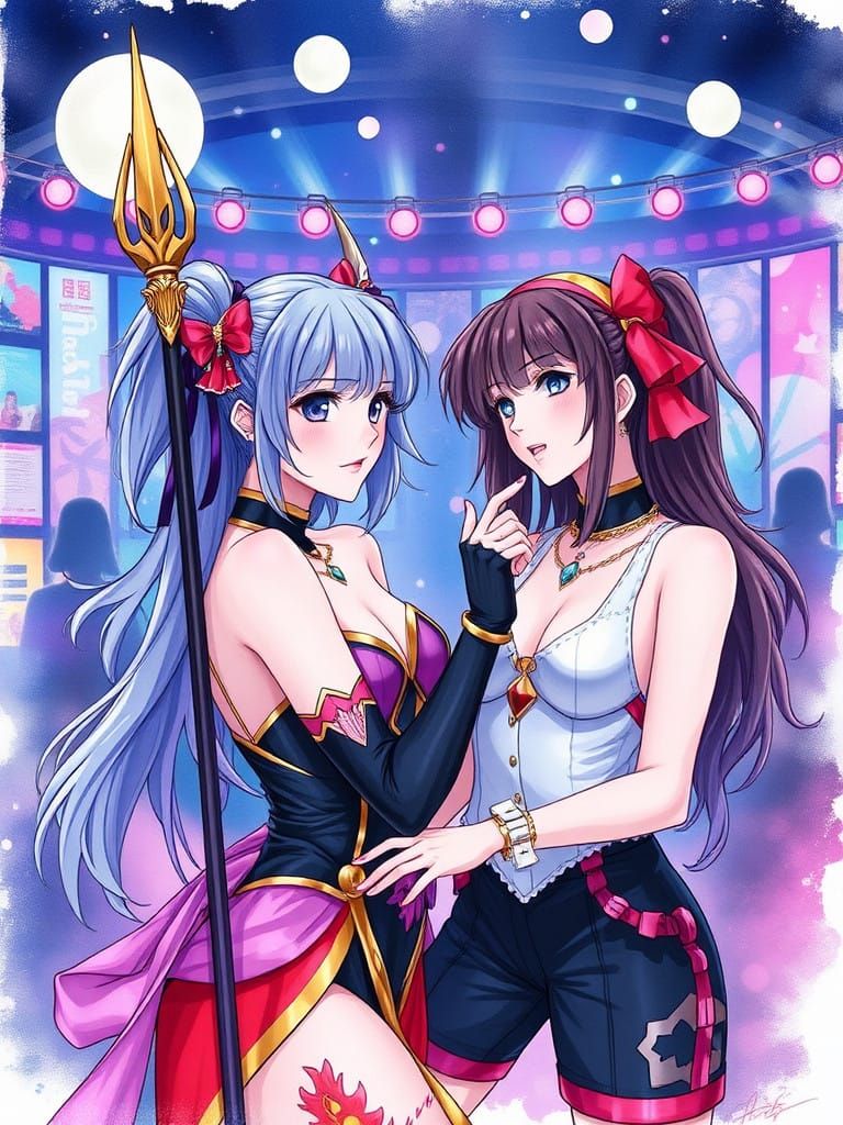 ( 👩‍🦰 👱‍♀️ 👩‍❤️‍👩 💃 1.5) Drow Valkyrie BISHOUJO, Discotheque SHIBUYA, Impasto GENIUS, Visible Brushstrokes ELEGANC...