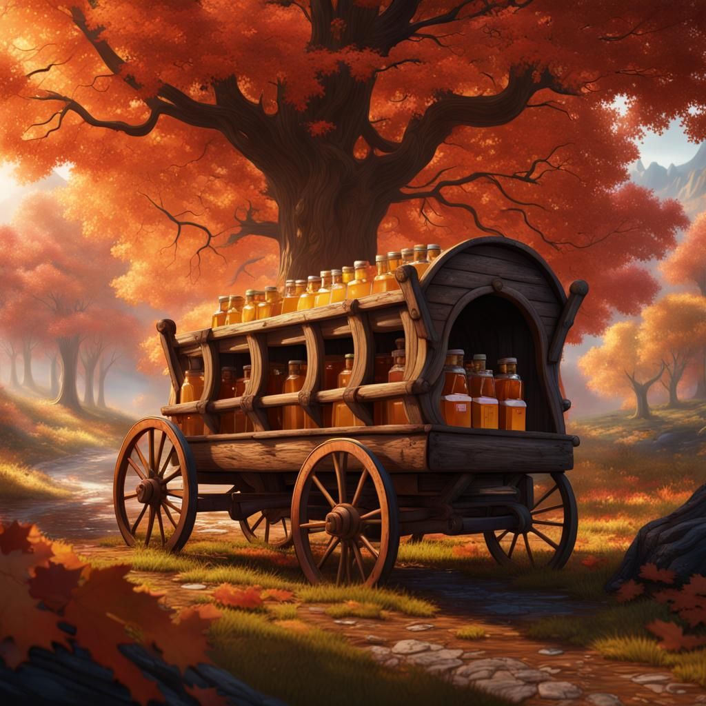 Wagon of Maple Syrup: Detailed Fantasy Art