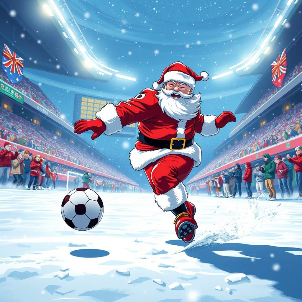Santa Claus in Anime-Style Football Action