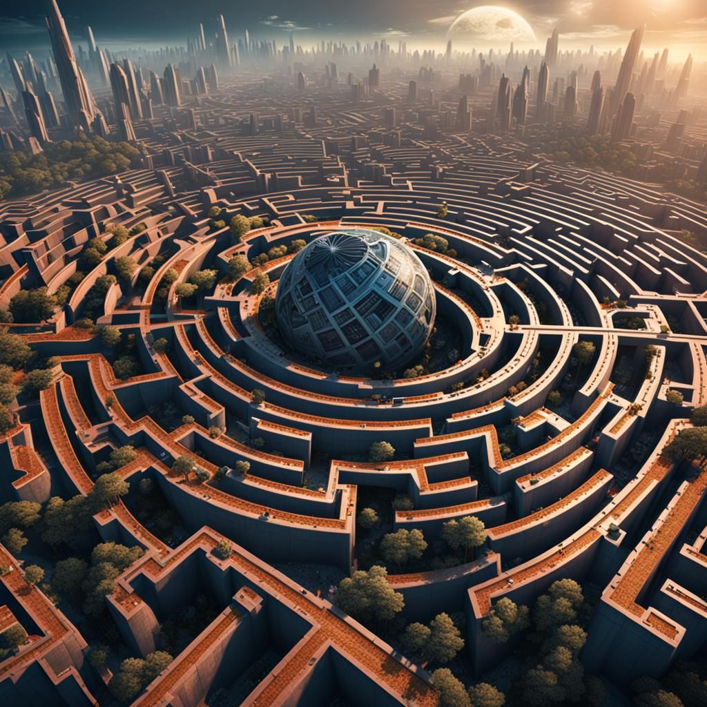 Futuristic Spherical Maze: Detailed Matte Painting