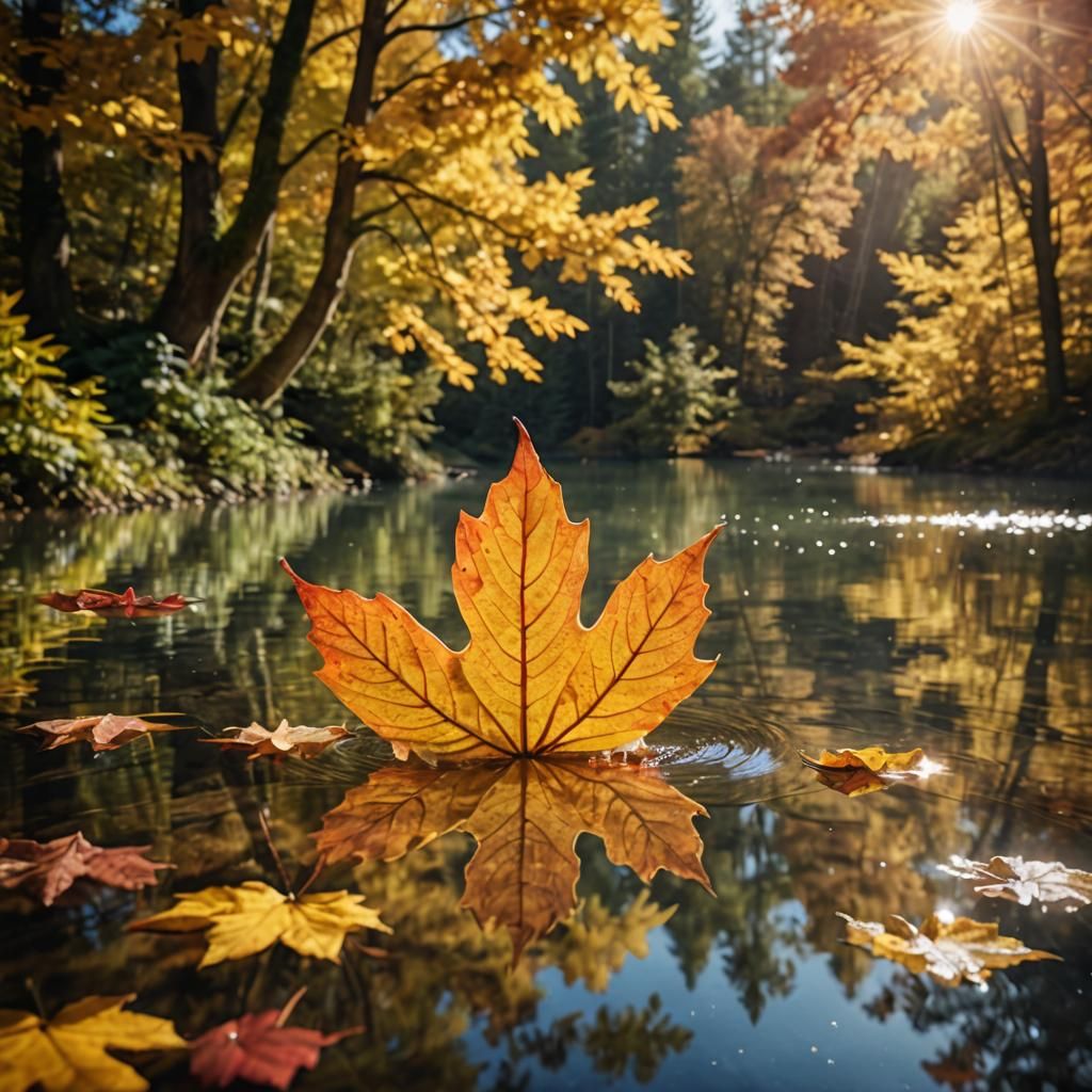 Floating autumn leaves