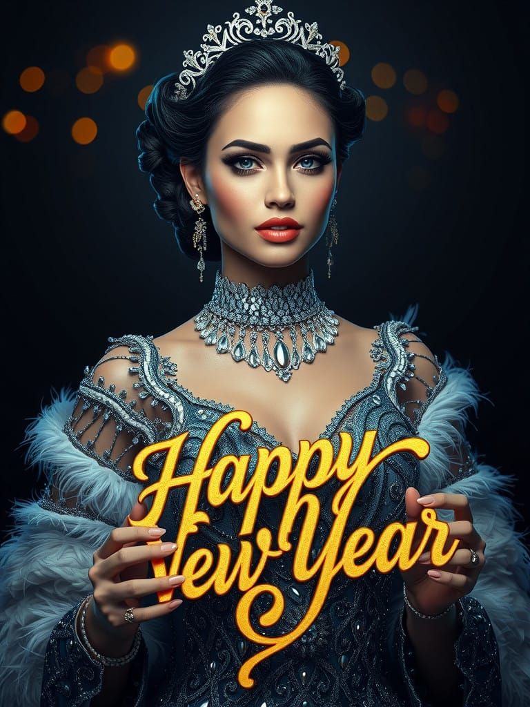 Elegant Woman Celebrates New Year in Dramatic, Hyper-Realist...