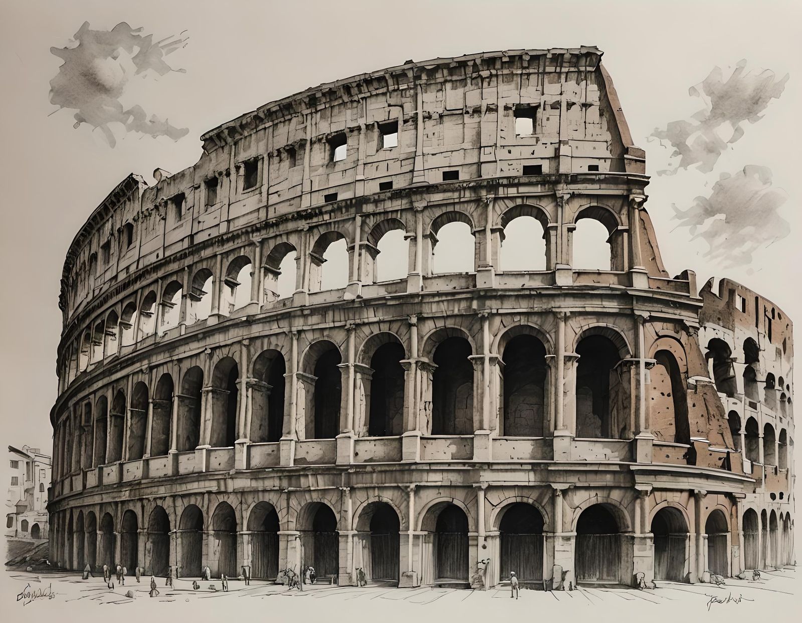 Minimalist Pencil Sketch of the Roman Coliseum