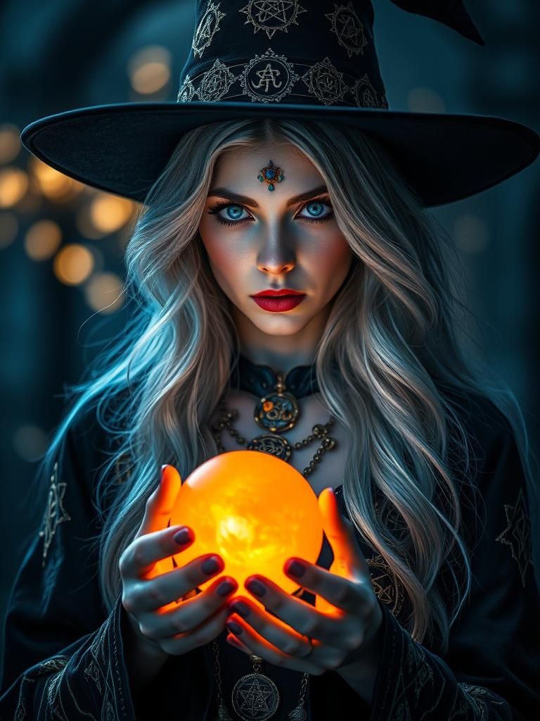 Mystical Witch with Glowing Orb in Enchanted Ambiance