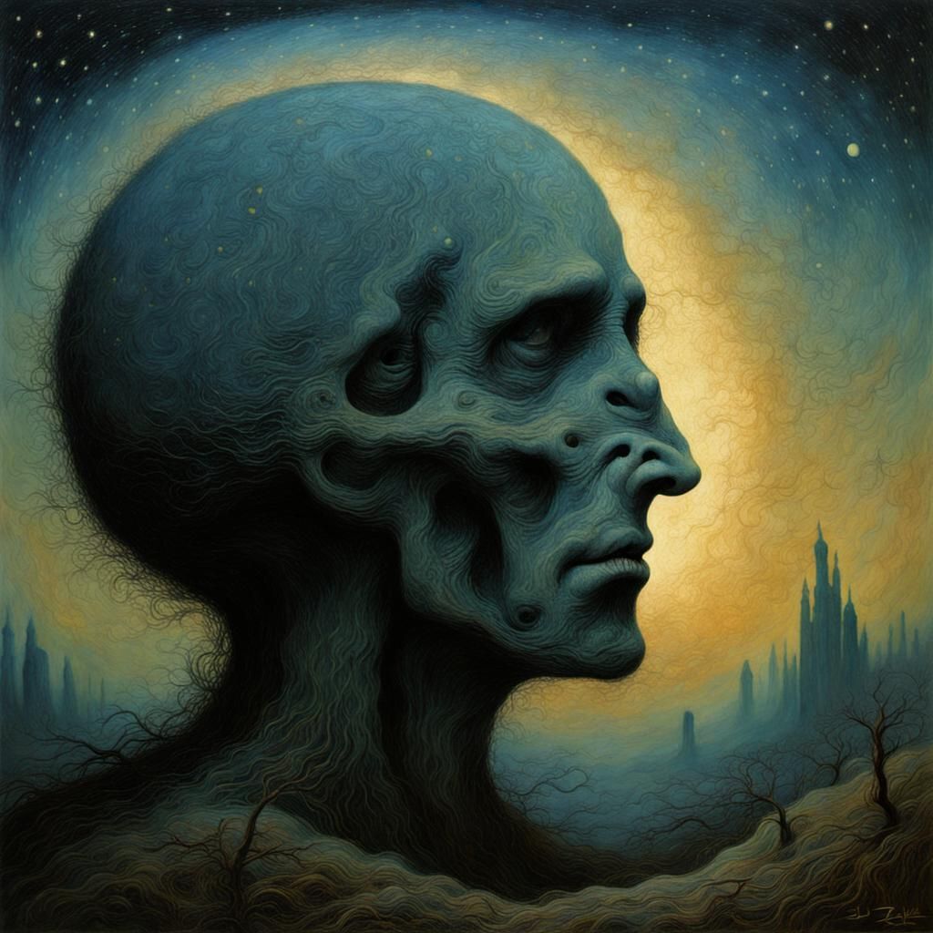 Surreal Starry Night in Beksinski Style