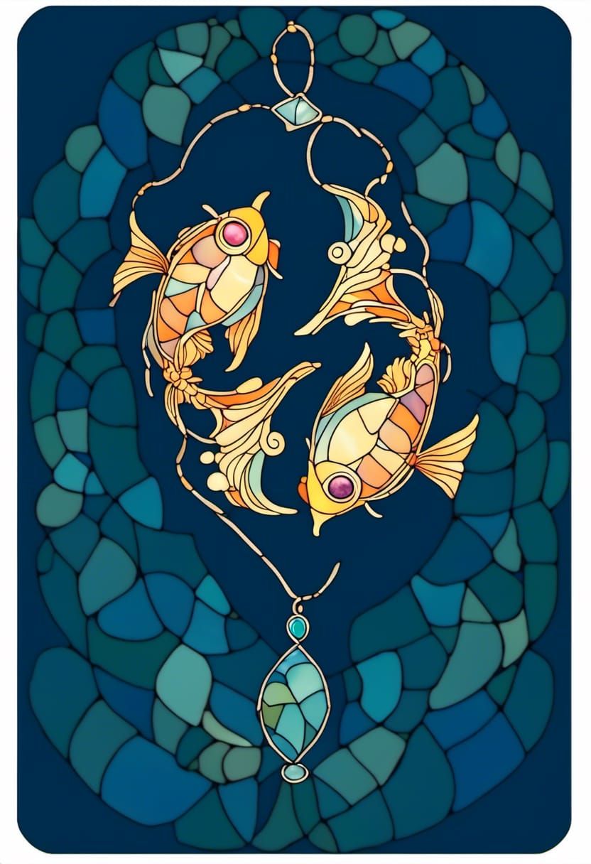 Pisces Zodiac Symbol Stained Glass Necklace
