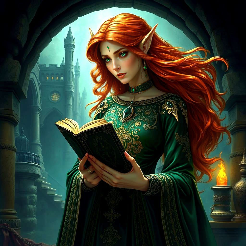 Elven Queen in Ancient Castle Chamber