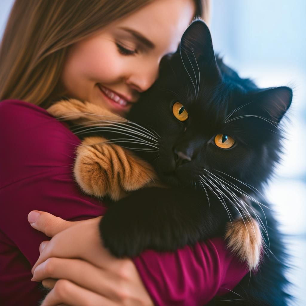 Person Hugging Cat in Professional Photography Style