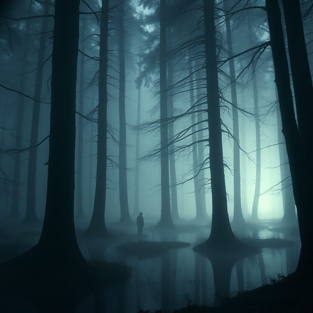 Ghostly Forest Scene with Spectral Glow