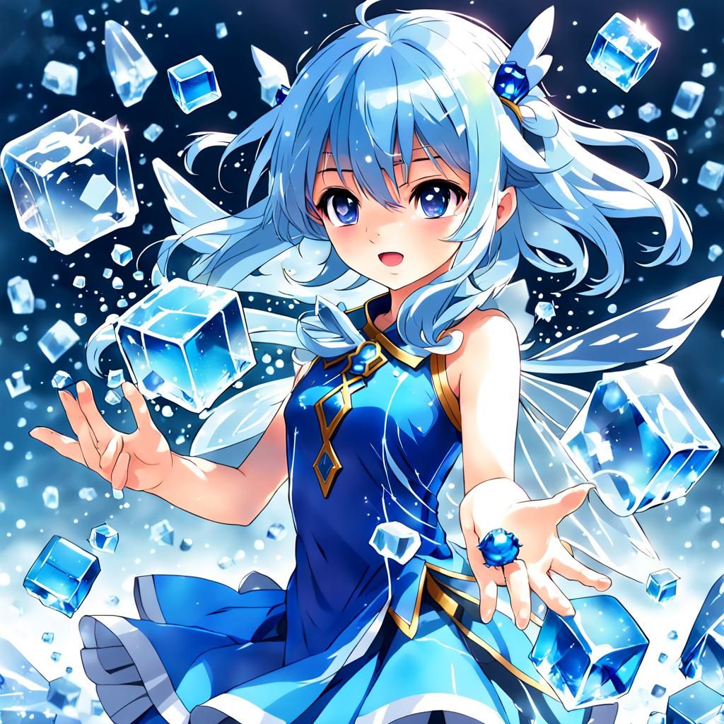 Anime Fairy with Ice Magic and Blue Crystals