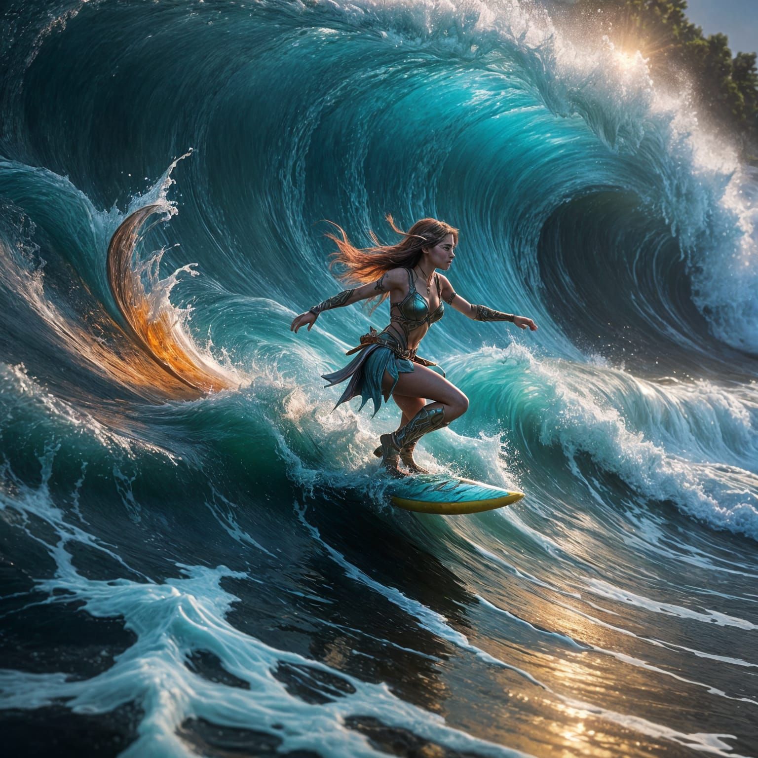Fairy Elf Surfer Rides a Fantastical Wave in Macro Photograp...