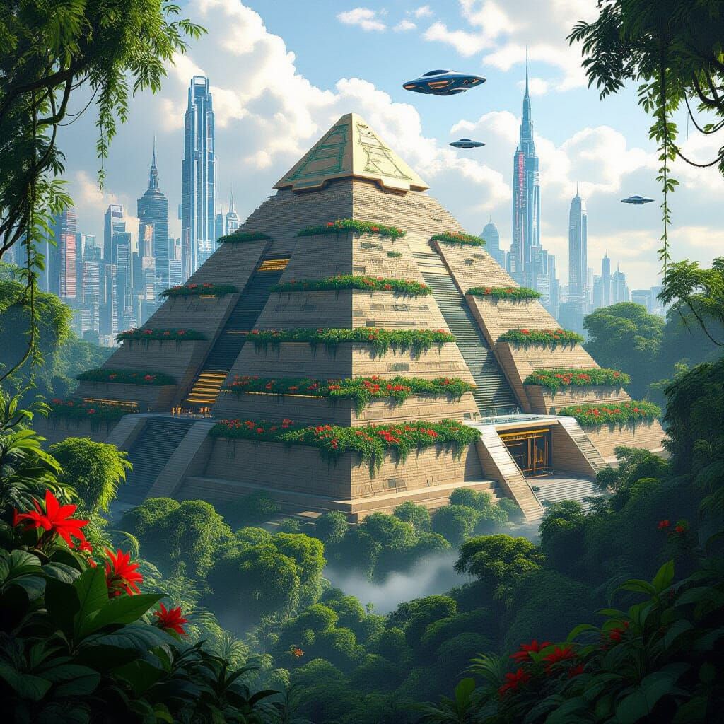 Futuristic Pyramid Housing Complex in African Jungle