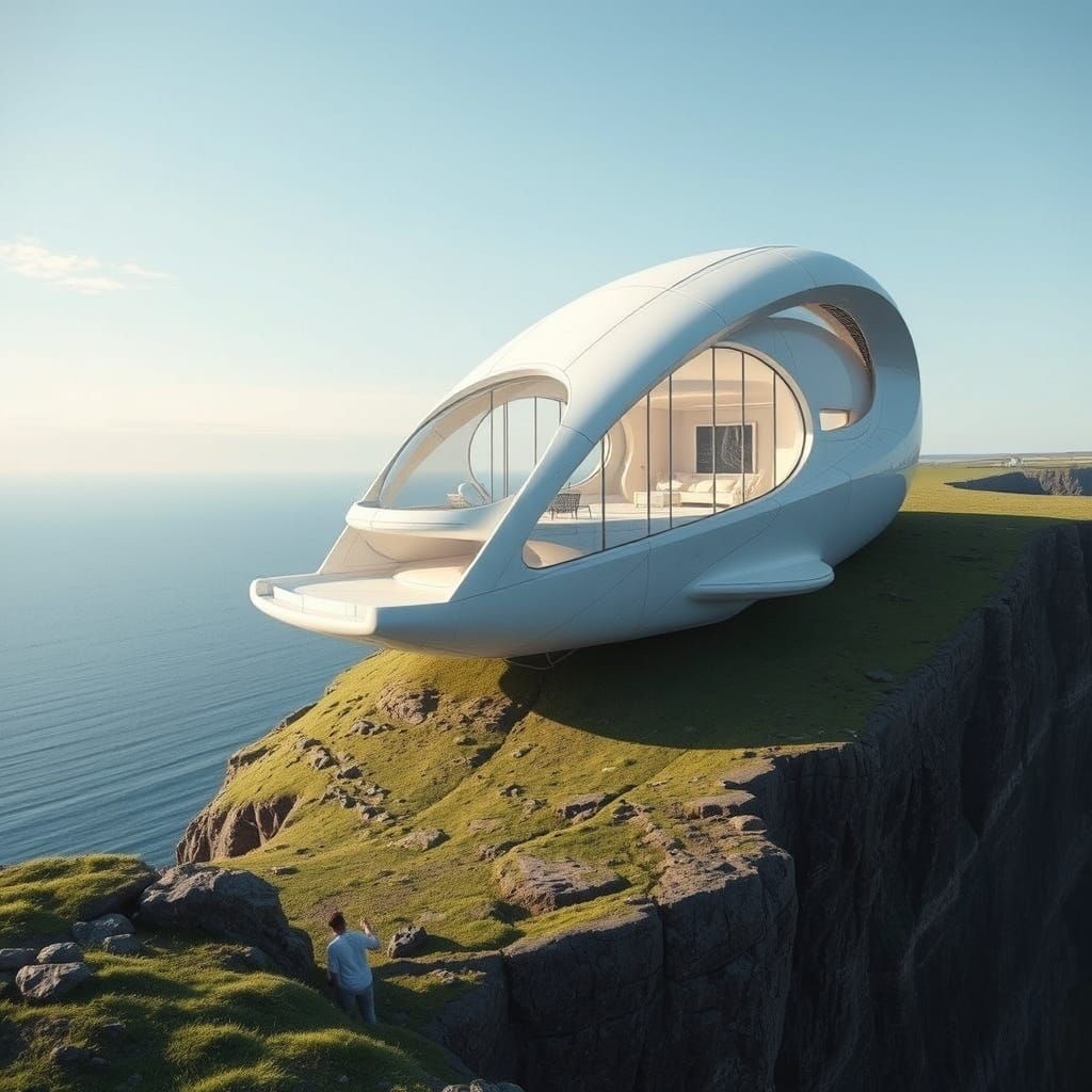 Futuristic Sanctuary on Cliffs of Moher in Sleek Style