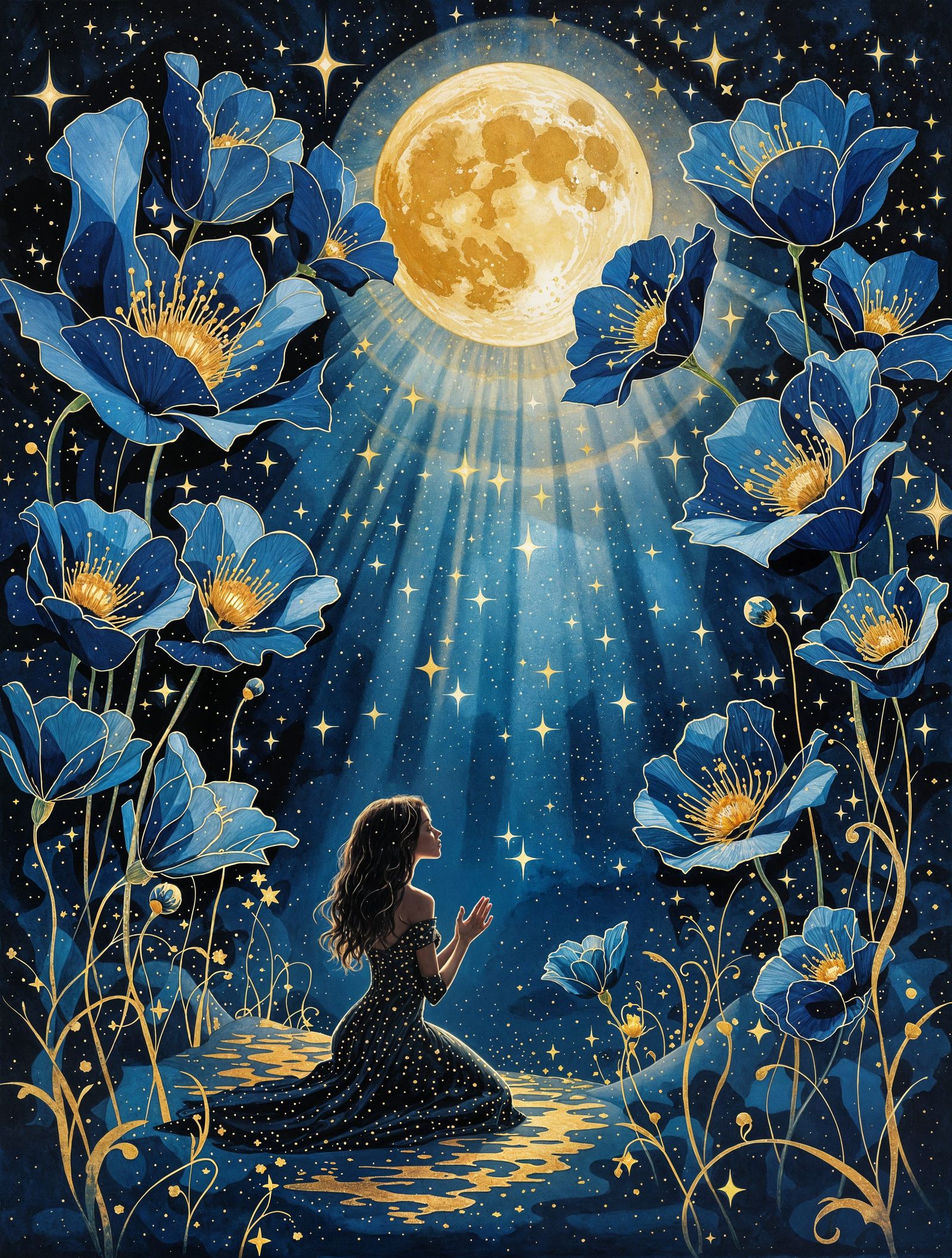 Midnight Garden Sanctuary with Gold Filigree