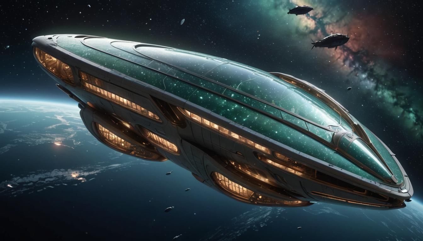 Biomorphic Spaceship in Film Noir Nebula