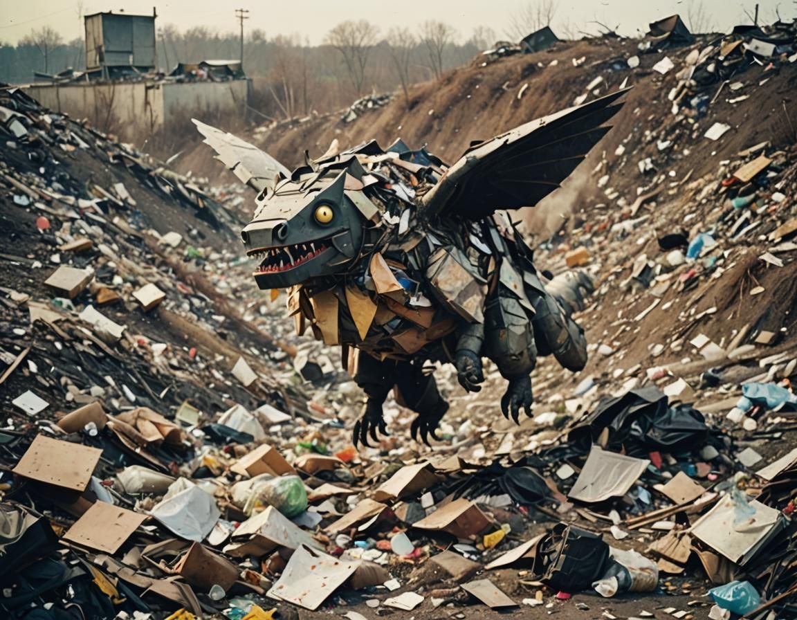 Flying Garbage Monster in Vintage Analog Photo