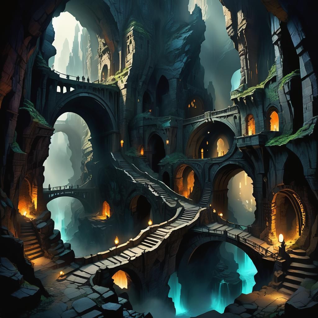 Dark Fantasy Underground City Concept Art