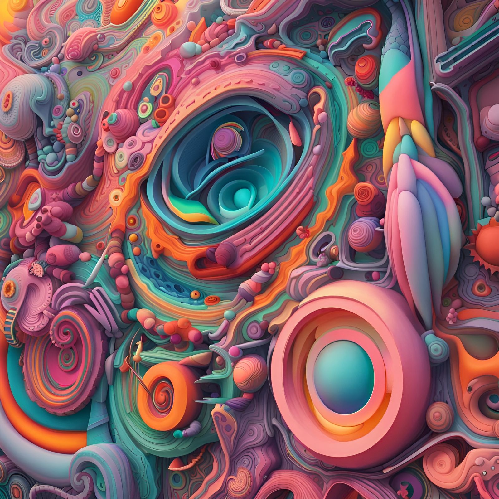 Psychedelic Fractal Wall Art in Pastel Colors