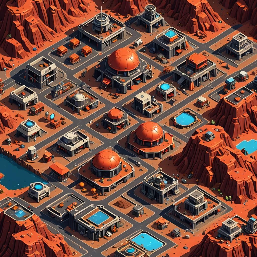 Isometric Pixel Art of a Volcanic Mining Settlement