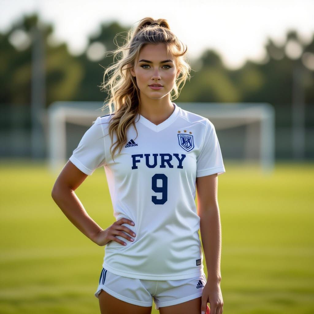 Woman Soccer Player in White Uniform on Field