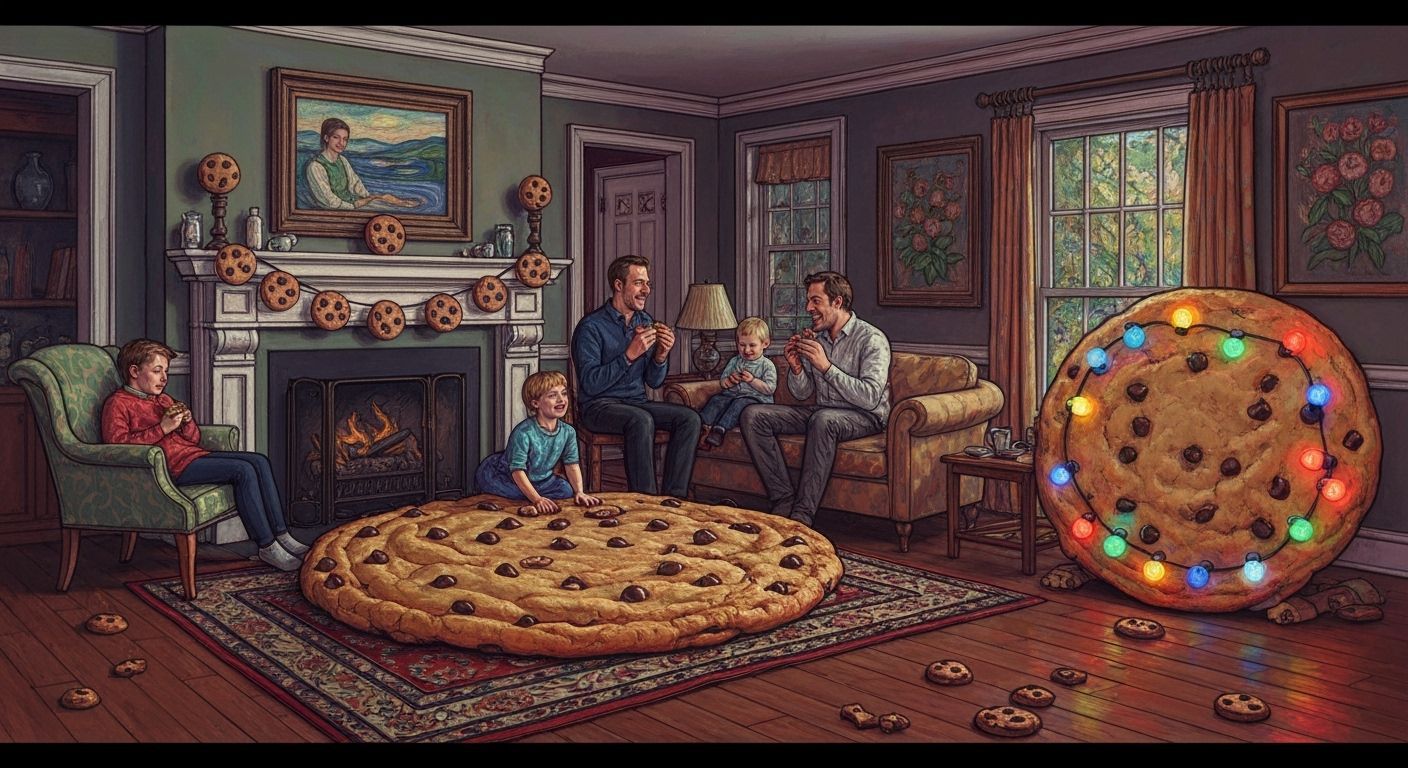 Family Celebrates Chocolate Chip Cookie Day in Themed Living...
