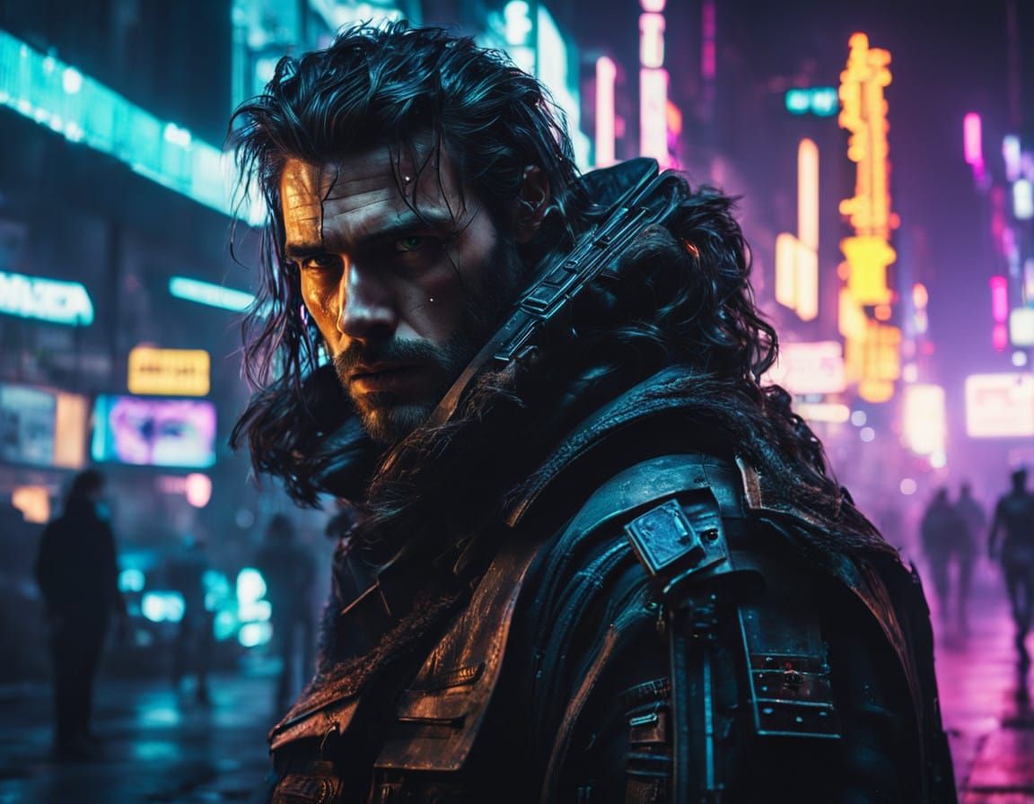 Cyberpunk Soldier in Neon City