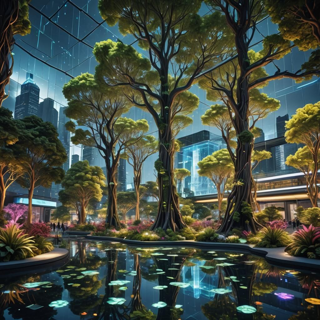 Futuristic Urban Oasis: High-Tech City Park in HDR