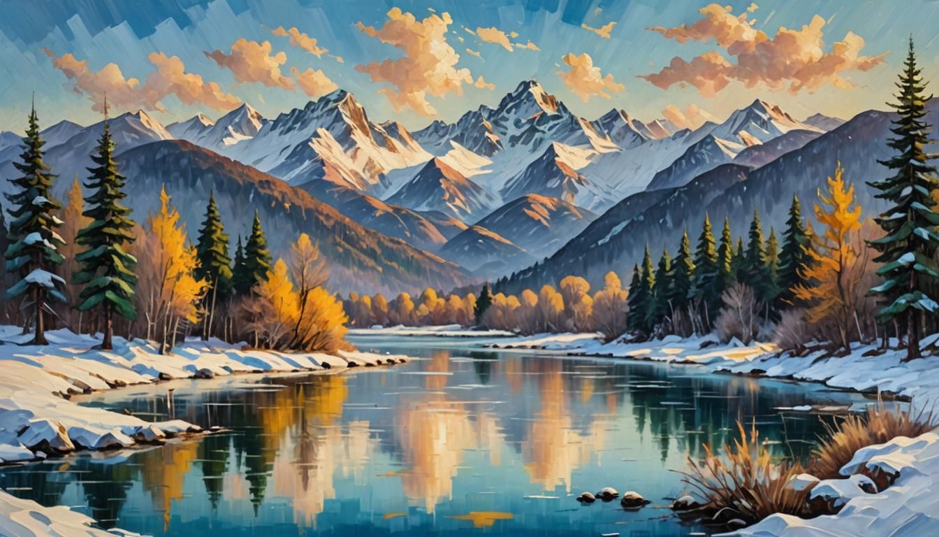 Winter Pond in Expressionist Neo-Impressionism Style