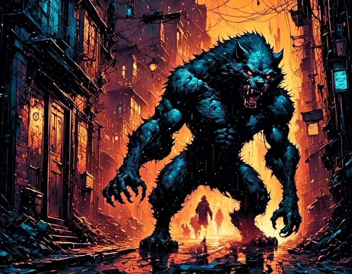 Menacing Werewolf Stalks from Dark Alley
