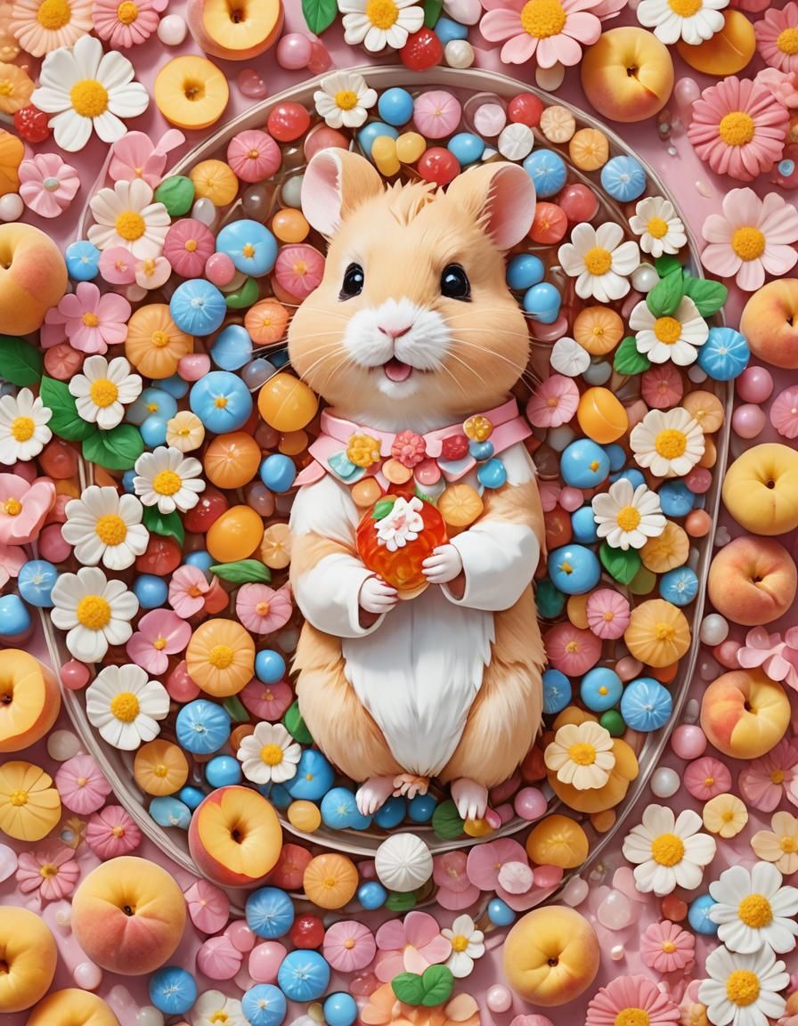 Vibrant Manga-Inspired Hamster in a Candy Wonderland