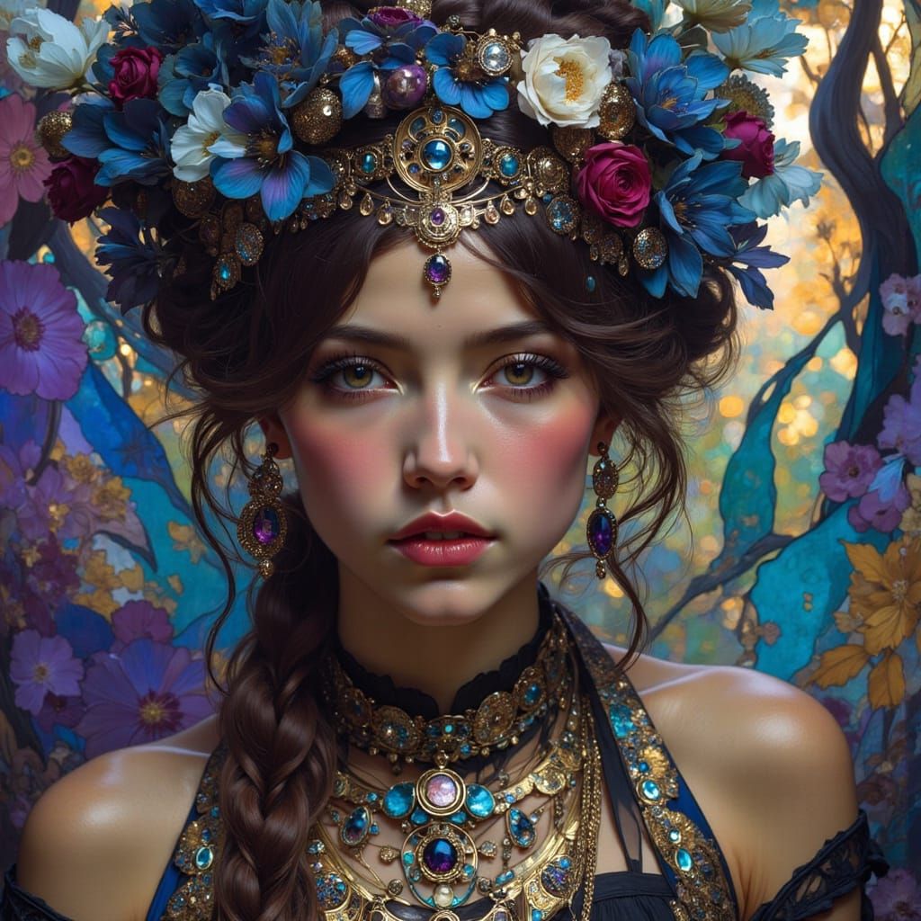 Vibrant Boho Emo Portrait in Art Nouveau Style