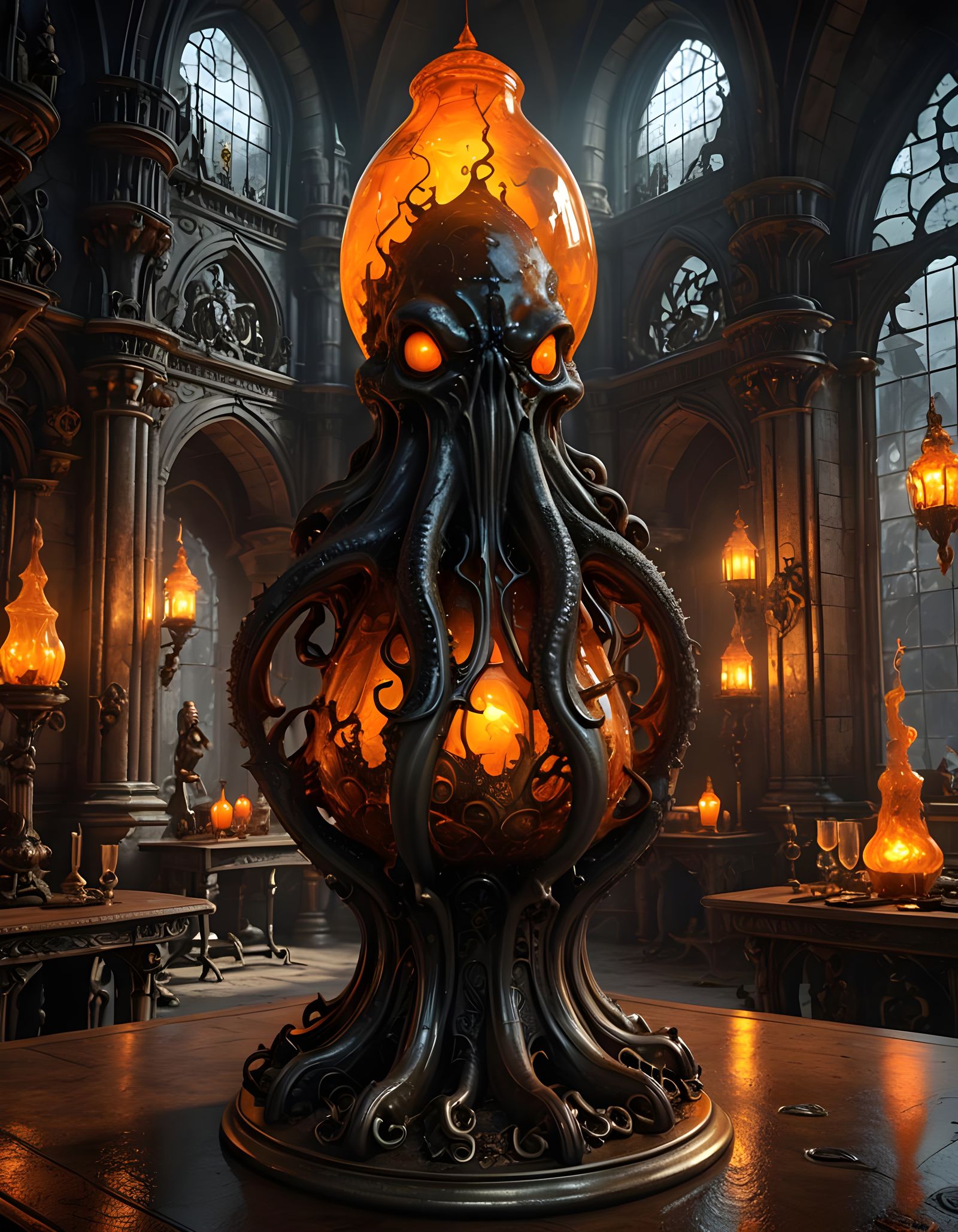 Steampunk Cthulhu Lava Lamp in Gothic Castle