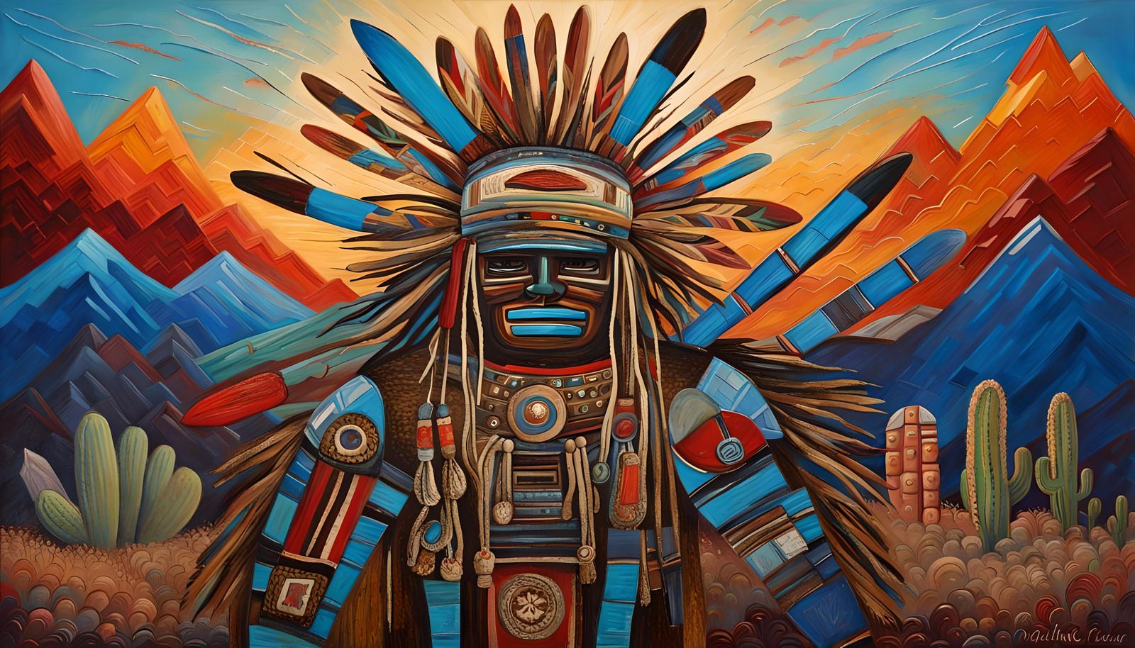 Hopi Blue Ahote Katsina Impasto Oil Painting