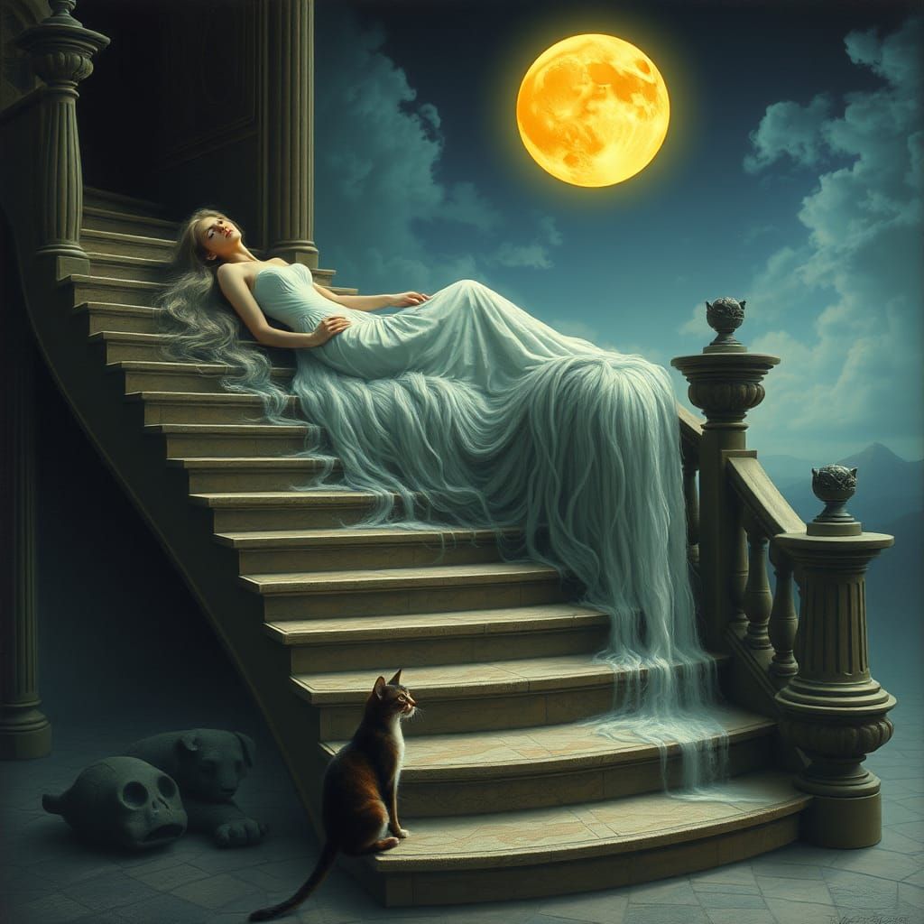 Surreal Waterfall Hair Dreamscape in Ethereal Light