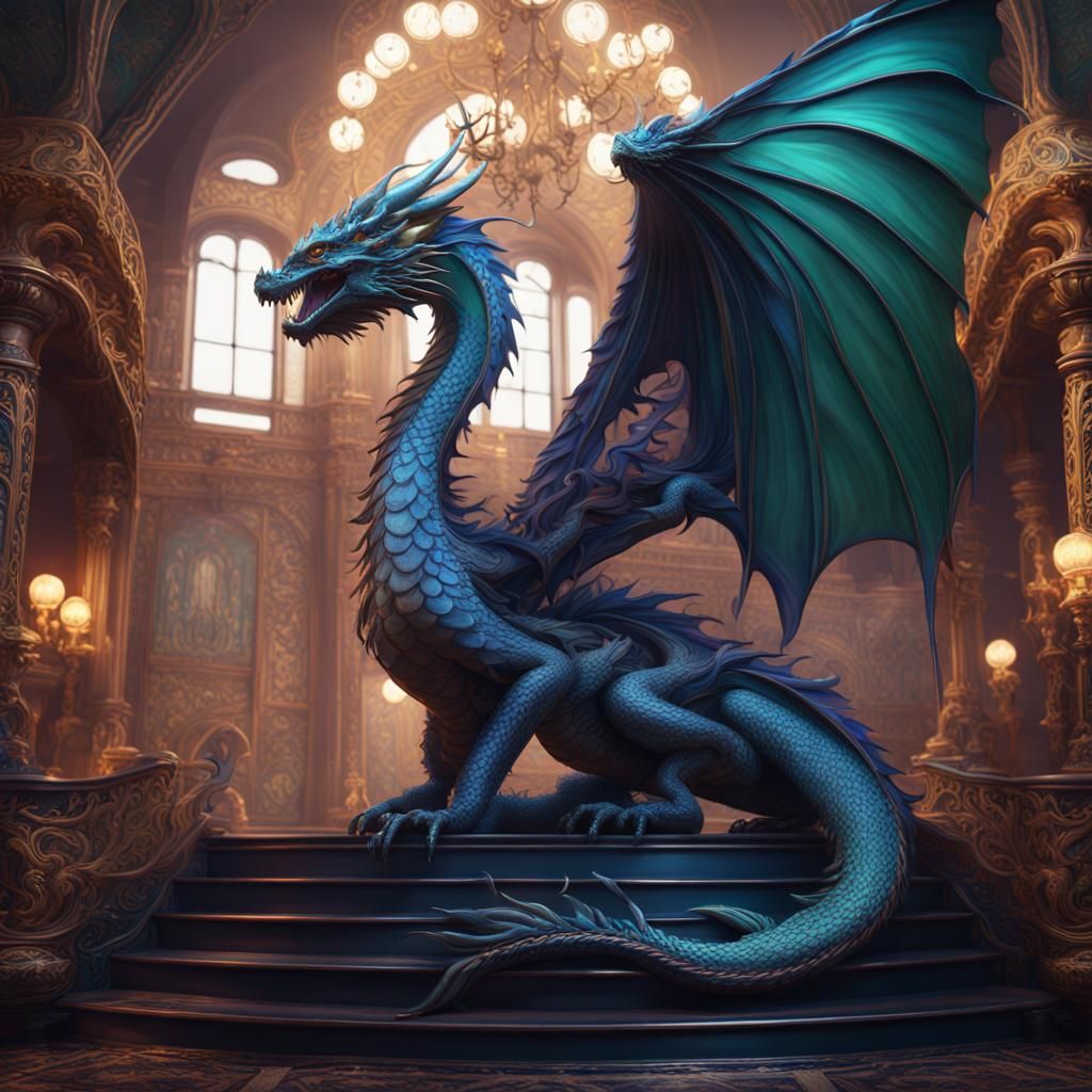 Opulent Peacock Dragon in Art Nouveau Style