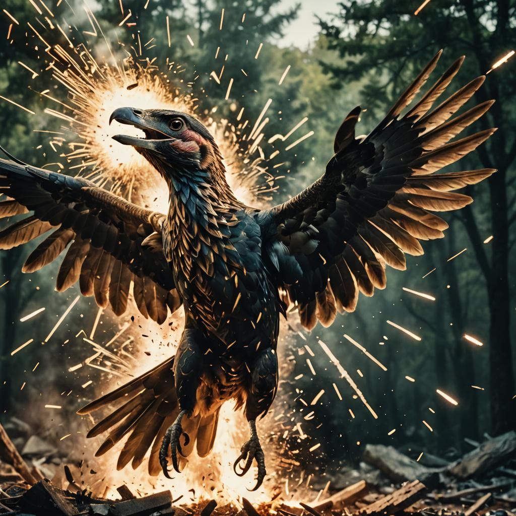Dramatic Exploding Pirol Bird in Cinematic Style