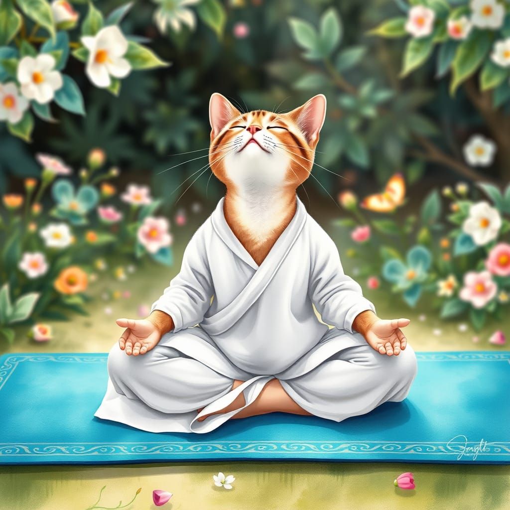 Whimsical Feline in Lotus Pose