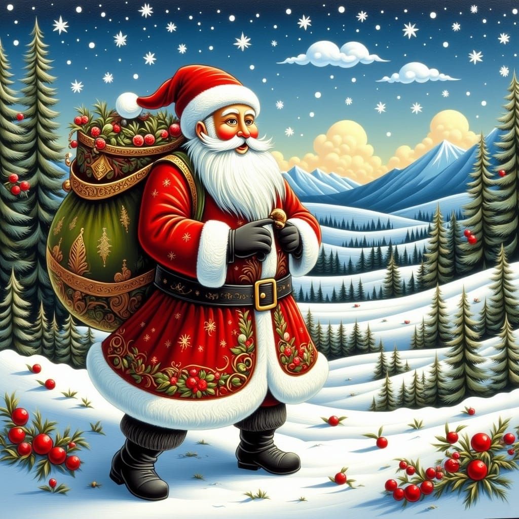 Santa Claus in Winter Wonderland Landscape