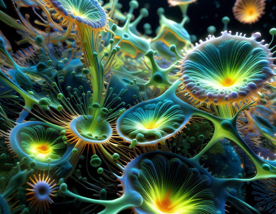 Detailed Amoeba Illustration with Volumetric Lighting