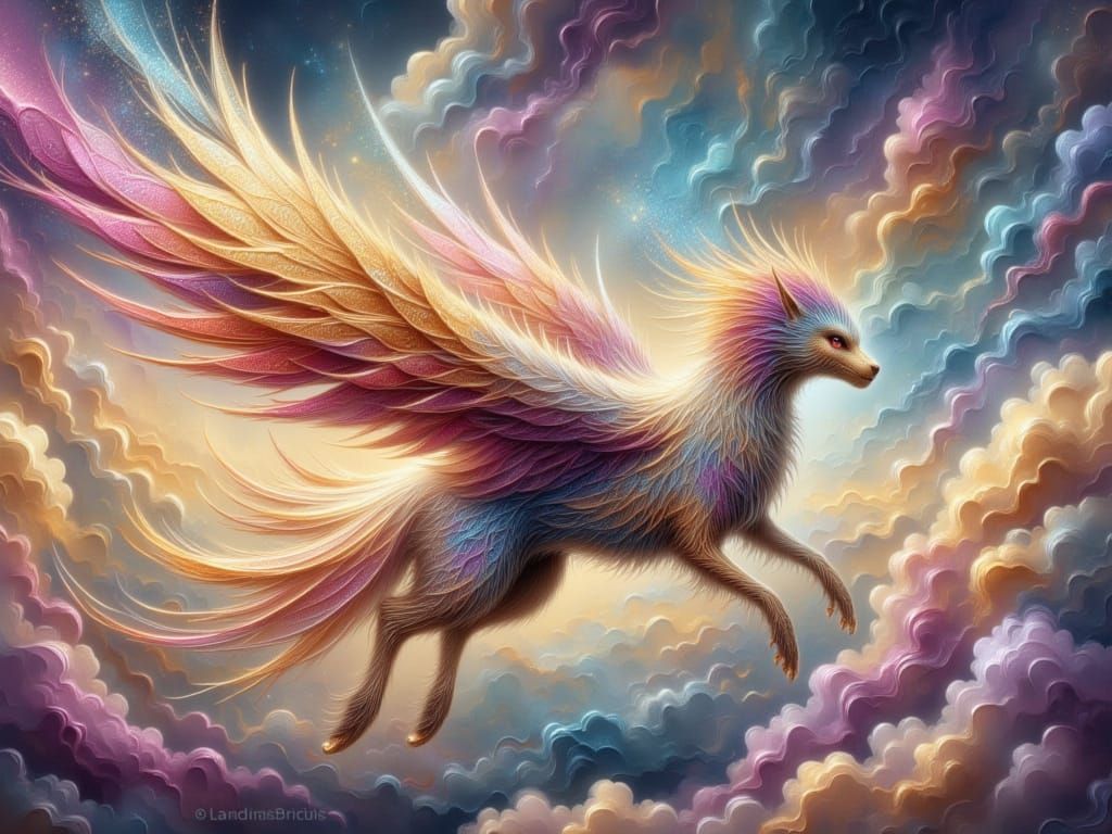 Majestic Winged Creature Soars Through Multicolored Sky