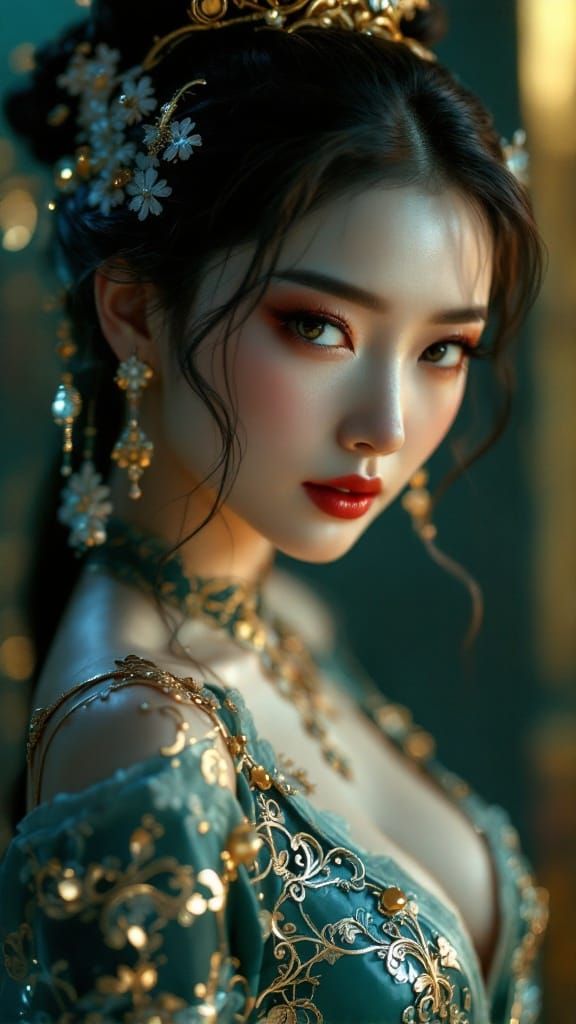 Classic Pin-Up Woman in East Asian Cinematic Style