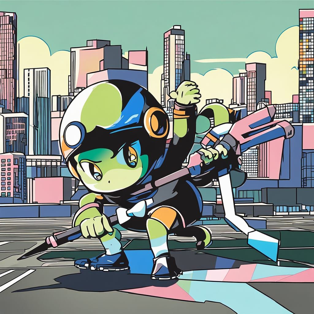 Defiant Monkey Hero in Cel-shaded Cityscape