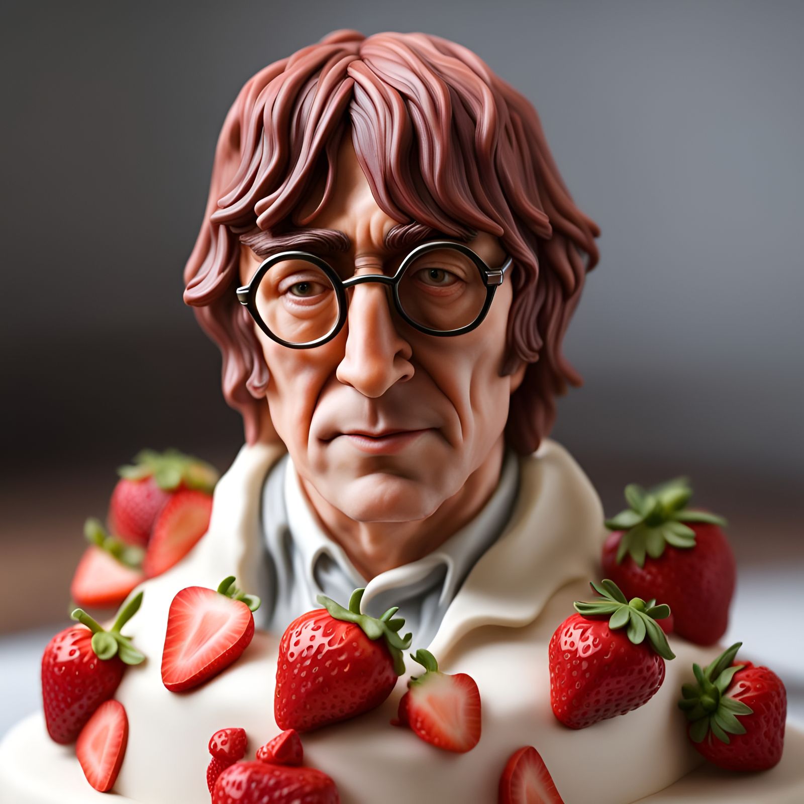 Hyperrealistic Strawberry Cake Sculpture of John Lennon
