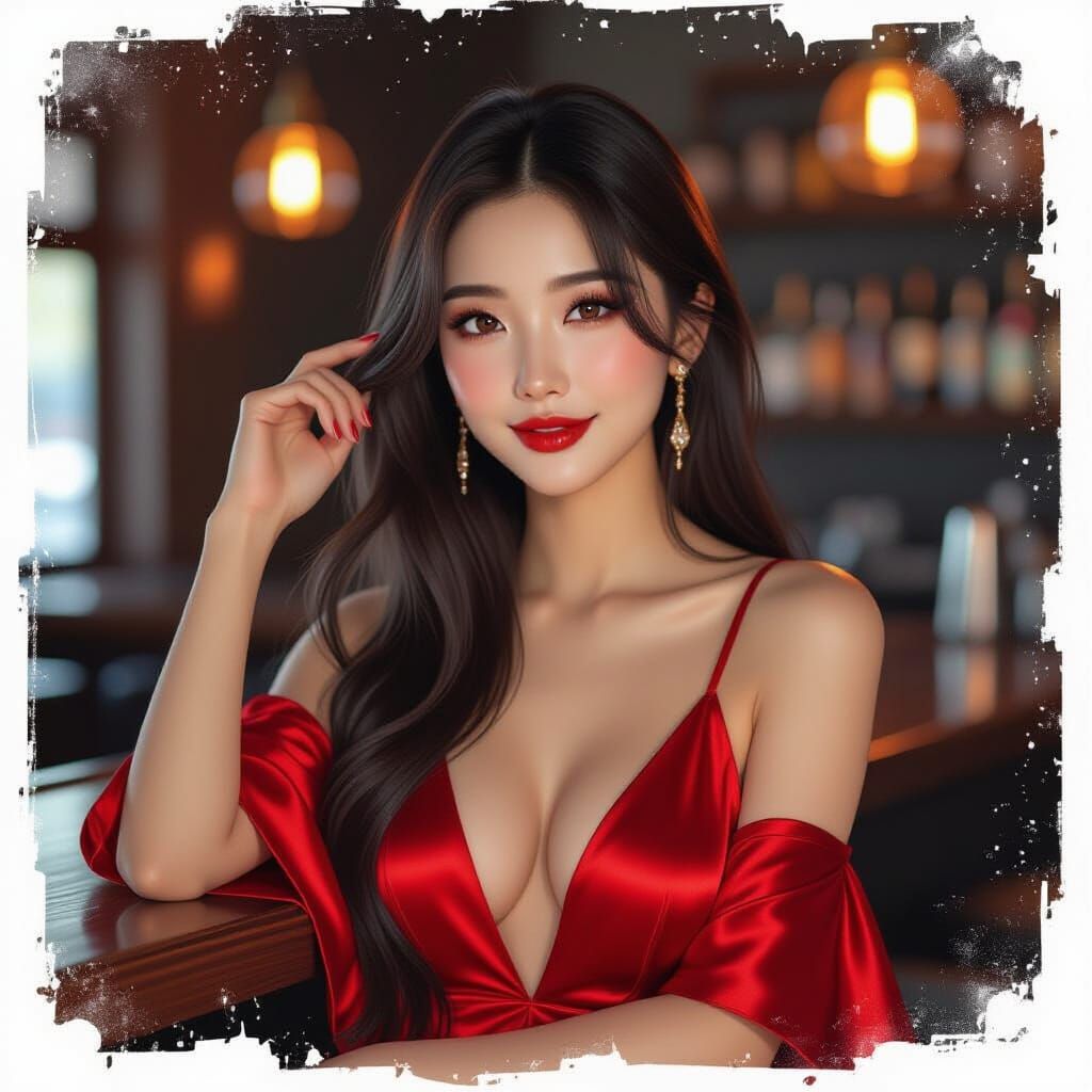Elegant East Asian Woman in Anime Style